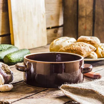 Hrnec Kameninová dóza (nádoba) na sádlo KRYSTYNKA hnědá 1 l