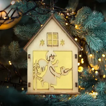 Lucerna Vánoční lucerna LED dřevěná 12 cm