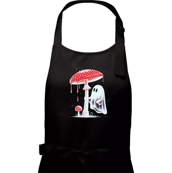 Kuchyňská zástěra Duch a mochomůrka - Dámská zástěra na vaření - Univerzální velikost ( Černá )