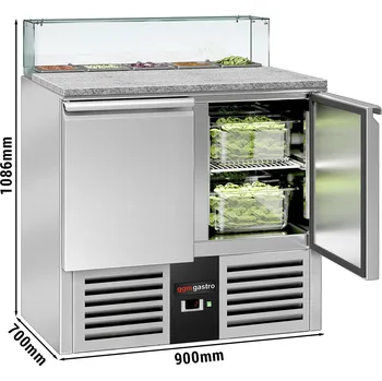 Lednice G.Gastro Saladette PREMIUM - 900mm - skleněný nástavec pro 5x Gn 1/6 - se 2 dveřmi