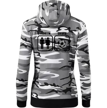 Dámská mikina Problém fotbal - Dámská mikina trendy zipper s kapucí - XL ( Šedý maskáč )