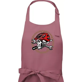 Kuchyňská zástěra Lebka biker opravář - Pánská zástěra na vaření - Univerzální velikost ( Starorůžová )