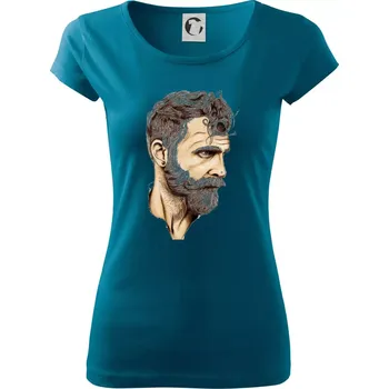 Dámské tričko Mustache man - Dámské triko Pure - M ( Petrolejová )