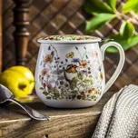 Porcelánový hrnek na sypaný čaj se sítkem a pokličkou DUO WILD BIRDS bílý 430 ml