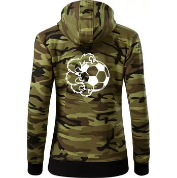 Dámská mikina Medvědí tlapa fotbal - Dámská mikina trendy zipper s kapucí - S ( Zelený maskáč )