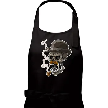 Kuchyňská zástěra Lebka s knírkem - Dámská zástěra na vaření - Univerzální velikost ( Černá )