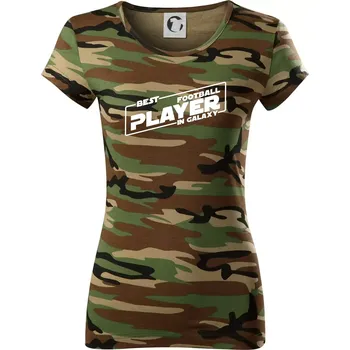 Dámské tričko Best football player in galaxy - Dámské maskáčové triko - S ( Hnědý maskáč )