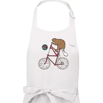 Kuchyňská zástěra Bobr na kole - Dámská zástěra na vaření - Univerzální velikost ( Bílá )