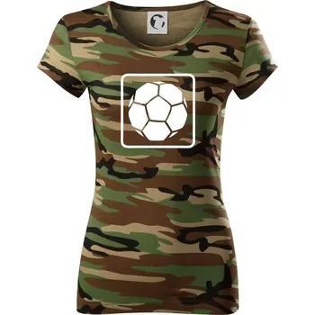 Fotbalový míč emblem - Dámské maskáčové triko - S ( Hnědý maskáč )