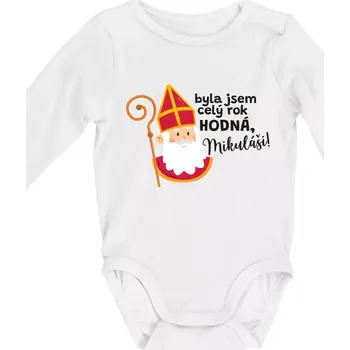 Byla jsem celý rok hodná, Mikuláši! - Body kojenecké s dlouhým rukávem - Dlouhý r. 3-6 měs ( Bílá )
