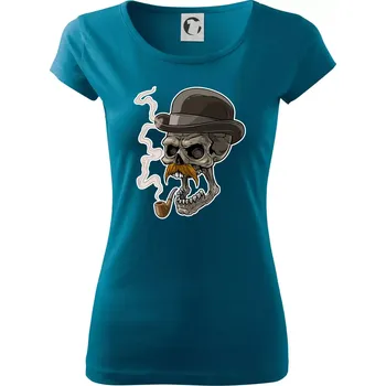 Dámské tričko Lebka s knírkem - Dámské triko Pure - 2XL ( Petrolejová )