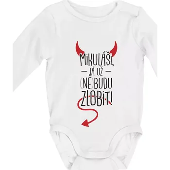 Mikuláši, já už nebudu zlobit! - Body kojenecké s dlouhým rukávem - Dlouhý r. do 3 měs ( Bílá )
