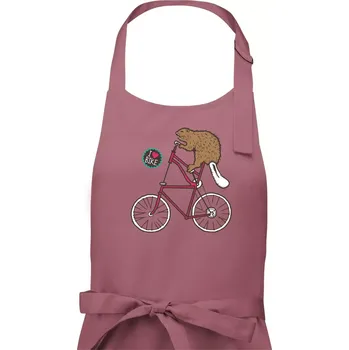 Kuchyňská zástěra Bobr na kole - Dámská zástěra na vaření - Univerzální velikost ( Starorůžová )
