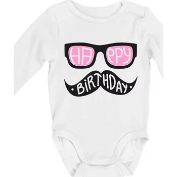 Mustache narozeniny - brýle - Body kojenecké s dlouhým rukávem - Dlouhý r. do 3 měs ( Bílá )
