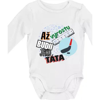 Kojenecký body Až vyrostu budu jako táta - Hokejová hokejka - Body kojenecké s dlouhým rukávem - Dlouhý r. do 3 měs ( Bílá )