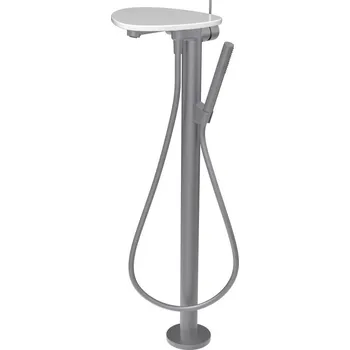 Vodovodní baterie ADA - Vanová páková baterie, včetně ruční sprchy a hadice, montáž na podlahu, včetně poličky bez otvoru, PVD inox/bílá lesk HF506781501060