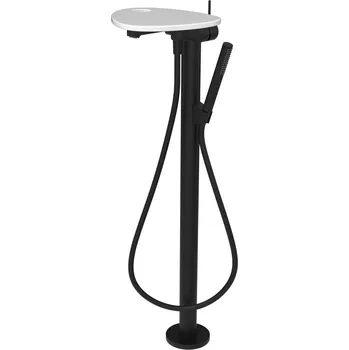 Vodovodní baterie ADA - vanová páková baterie, včetně ruční sprchy a hadice, montáž na podlahu, včetně poličky s otvorem, PVD černá/bílá lesk HF506781511000