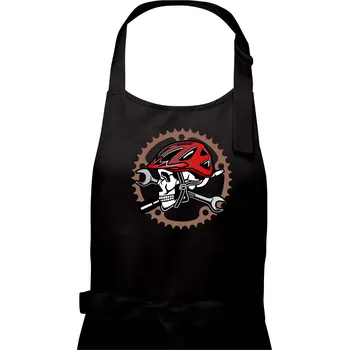 Kuchyňská zástěra Lebka biker opravář - Pánská zástěra na vaření - Univerzální velikost ( Černá )