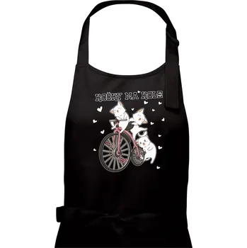 Kuchyňská zástěra Kočky na kole - Dámská zástěra na vaření - Univerzální velikost ( Černá )