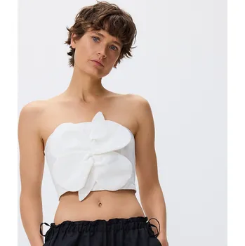 Dámské tričko Reserved - Top s květinovou aplikací - krémová - 586EH-01X - 586EH-01X-M