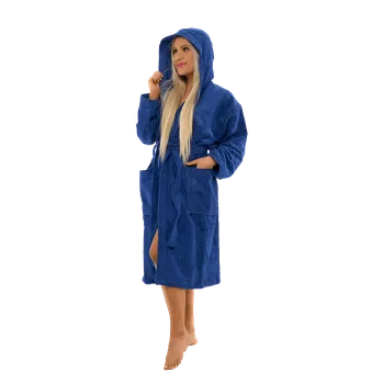 Dámský župan Dámský bavlněný župan s kapucí, Námořnická modř XL