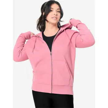 Dámská mikina DOMYOS Dámská fitness mikina z meltonu na zip S RŮŽOVÁ