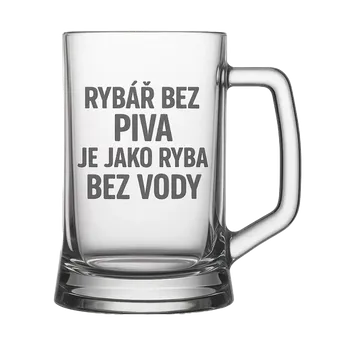 Sklenice Půllitr s pískovaným motivem "Rybář bez piva je jako ryba bez vody" (Půllitr pro rybáře s pískovaným motivem "Rybář bez piva je jako ryba bez vody", skleněný)