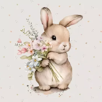 Teplákovina Zajíček s kytičkou, panel (E) (Panely a ladící metráž)