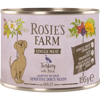 Krmivo pro psa 6ks-6x195g Rosie's Farm Single Meat Adult krocaní a rýže vlhké krmivo pro psy