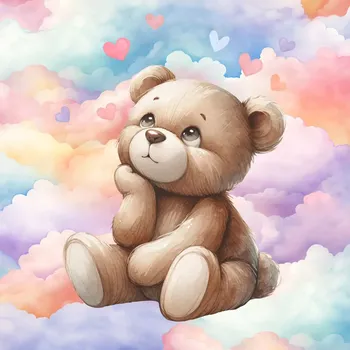 Teplákovina Pastelové mraky a Medvídek, panel (E) (Panely a ladící metráž)