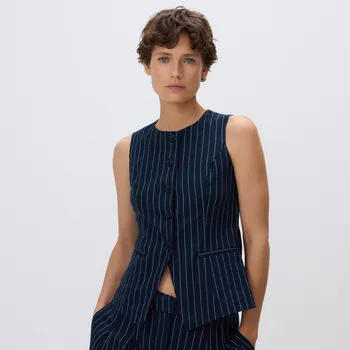 Reserved - Vypasovaná vesta s příměsí lnu - tmavomodrá - 498HD-59X - 498HD-59X-XS