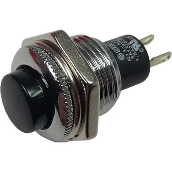 vypínač Tlačítko 250V/1A, 1 rozpínací kontakt ON-(OFF), černé, montážní otvor prům.12,7mm