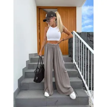 Dámské kalhoty Široké letní kalhoty KLARISA s kapsami hnědé Velikost: XS - XL