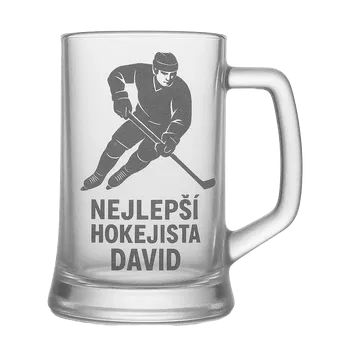 Sklenice Půllitr s pískovaným motivem "Nejlepší hokejista" (Půllitr pro sportovce s pískovaným motivem Nejlepší hokejista, skleněný)