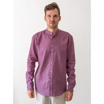 Pánská košile TallGuys Pánská prodloužená lněná košile 2.0 | Dlouhý rukáv | Aubergine Velikost: XXL, Střih: Regular
