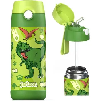 Termoska Jarlson Dětská nerezová termoláhev s brčkem CHARLI Dinosaurus 350 ml