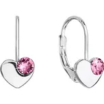 Stříbrné visací náušnice se Swarovski krystaly srdíčka 31299.3 růžové