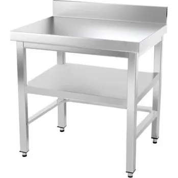 Dílenský stůl DASgastro Nerezový pracovní stůl se spodní policí, trnoží a zadním lemem - 700 x 700 x 870 mm