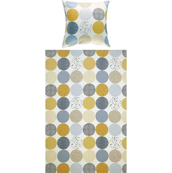 Povlečení rwin Müller Mako saténové povlečení, kruhy okrově stříbrno bílá 80x80 cm / 135x220 cm