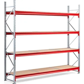 Dílenský regál Skladový regál TOUGH, 2500x2800x600 mm, 4 dřevěné police