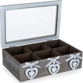 Dóza na potraviny Box na čaj dřevo 6 přihrádek HEART
