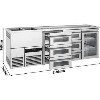 Vinotéka G.Gastro Výčepní pult 2,5 x 0,7 m - 1 skleněné dveře se 6 skleněnými šuplíky1/3