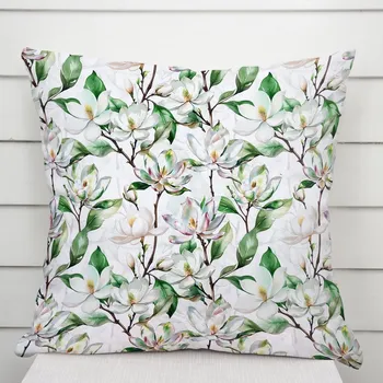 Povlak na polštářek Dekorační povlak na polštář TF-117 Květy magnolie na bílém 40 x 40 cm