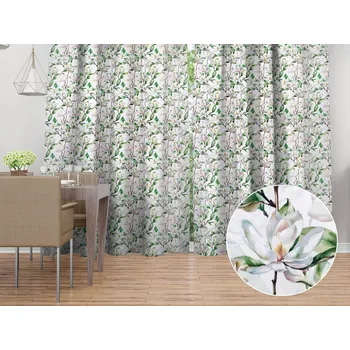 ubrus Dekorační závěs TF-117 Květy magnolie na bílém 140x140 cm