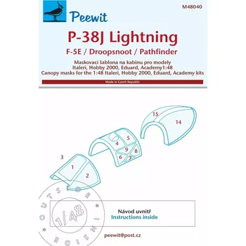 Plastikový model Peewit 1/48 Canopy mask P-38J Lightning (ITAL/EDU)