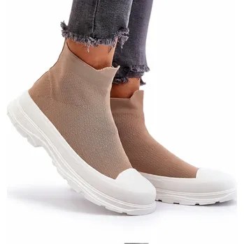 Dámská zimní obuv Dámské KOTNÍKOVÉ BOTY kotníkové boty s ponožkami, hnědé 40