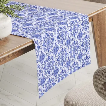 ubrus Teflonový běhoun na stůl TF-118 Modro-bílý vzor Maroko 35x120 cm