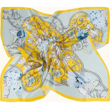 Šátek Hedvábný šátek „Zahrada ve žlutém“ – 70 × 70 cm, 100% morušové hedvábí