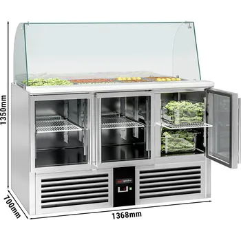 Pizza kámen G.Gastro Saladette PREMIUM - 1,37 x 0,7 m - se 3 skleněnými dveřmi