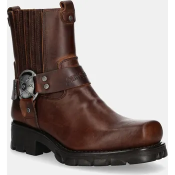 Pánská zimní obuv Kožené kotníkové boty New Rock Alaska Cuero, Motorcycle Marron M.7605.S20 hnědá 88X, EUR 39